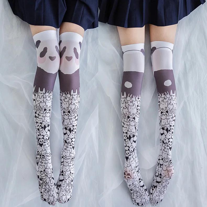 Harajuku/чулки для девочек в стиле Лолиты; женские бархатные длинные чулки с граффити; колготки выше колена для студенток; носки; купить бесплатно