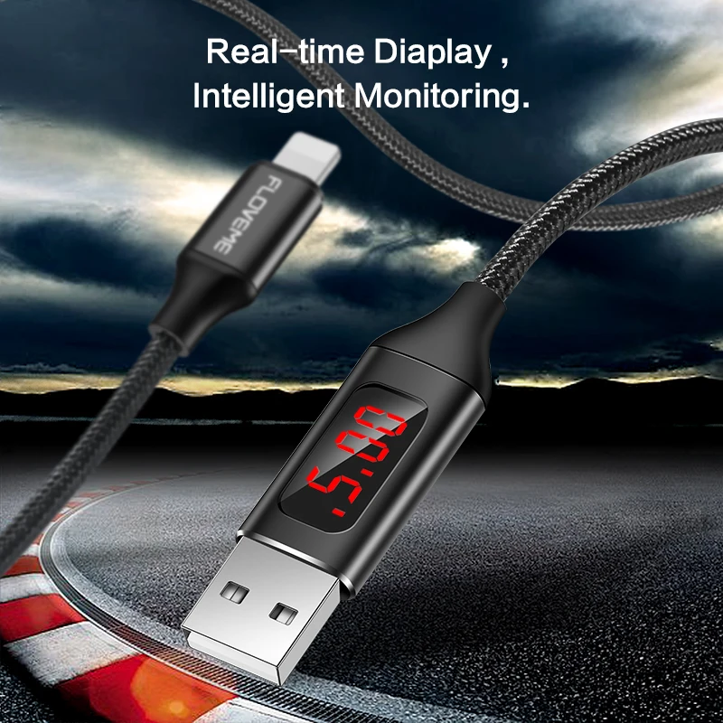 FLOVEME светодиодный цифровой USB кабель для iPhone X 7 8 плюс 6 Зарядное устройство 2.1A(макс.) напряжение ток Дисплей зарядки данных нейлон плетеный кабель for iphone lighting usb cable кабель