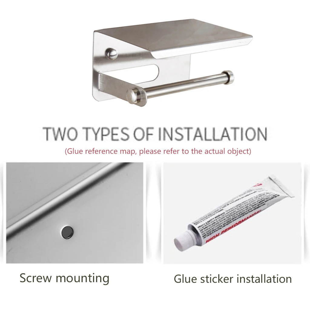 

Bathroom Roll Paper Holder Stainless Steel Wall Mount Toilet Paper Phone Holder With Storage Shelf Rack Bathroom Accessories
