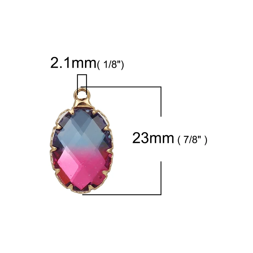 Подвеска DoreenBeads из меди и стекла овальная позолоченная оправа розовые красочные