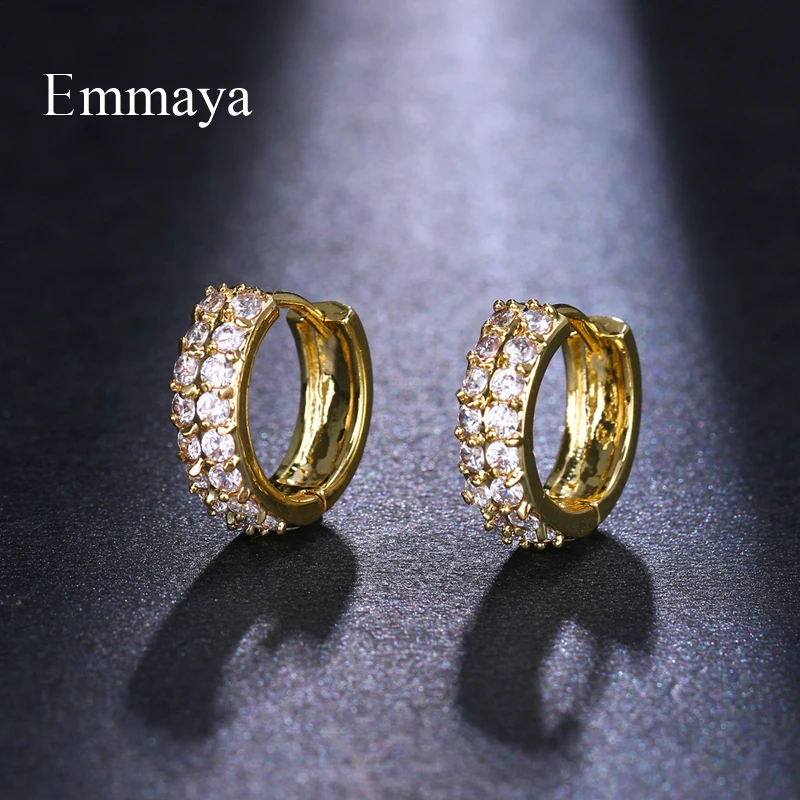 Золотые серьги EMMAYA с круглым Цирконом класса ААА для женщин|Серьги-гвоздики| |