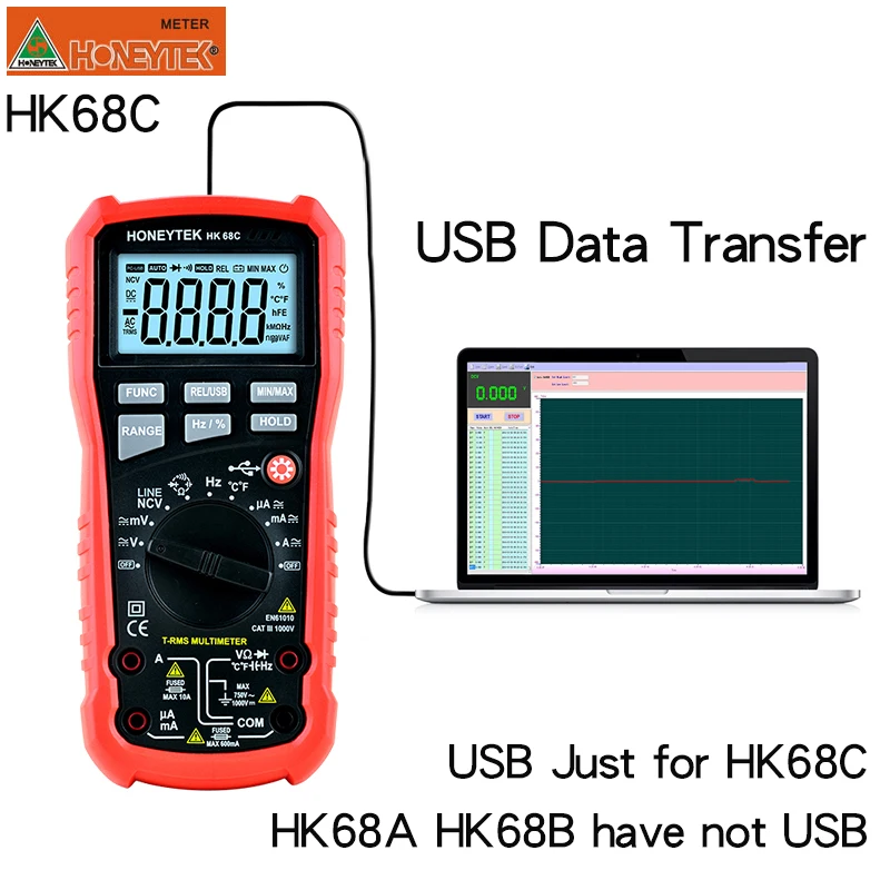 HONEYTEK Usb мультиметр True-RMS Профессиональный цифровой мультиметр температура AC/DC Вольтметр непрерывность тест NCV мультиметр
