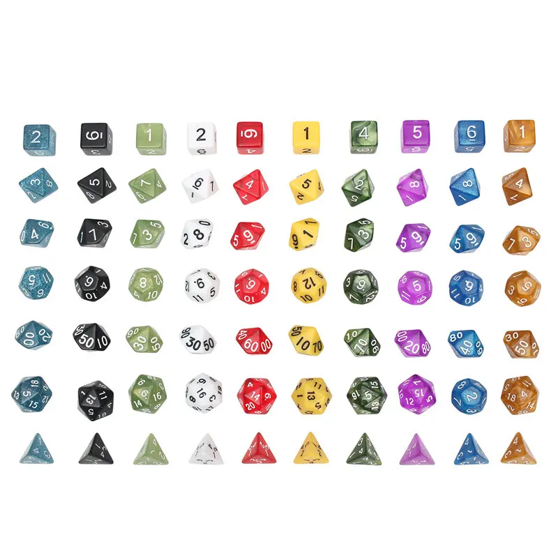 Лучшие игры игральные кости 20 наборов 4D 6D 8D 10D 12D 20D с мешочком 70 шт многогранные игральные кости 10 наборов для подземелий и драконов DND RPG MTG
