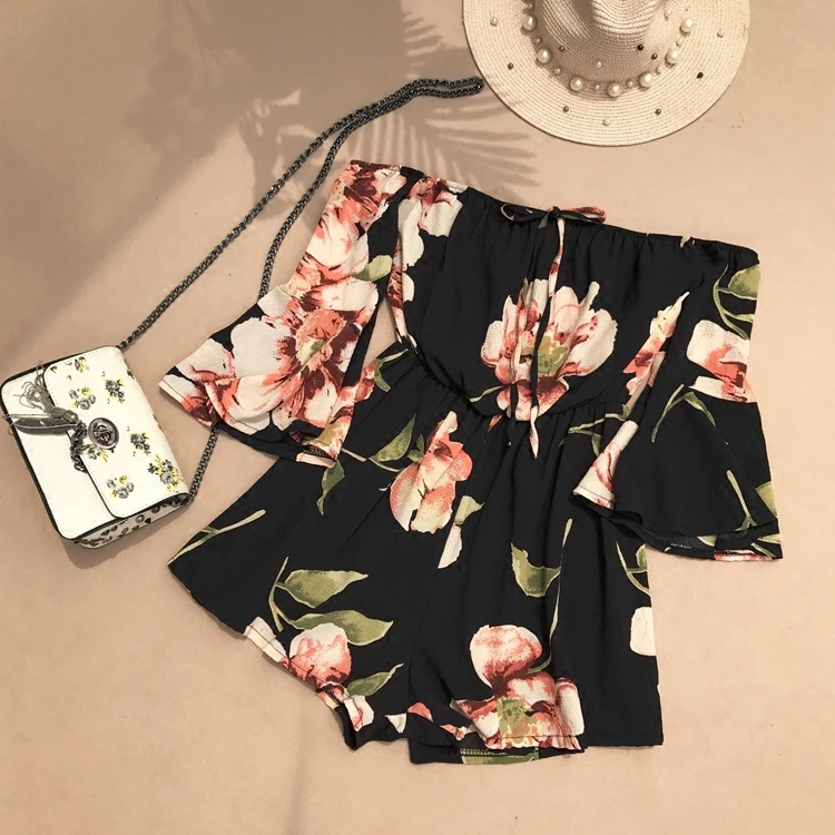 Женский Короткий комбинезон boho с бантом и открытыми плечами летние повседневные