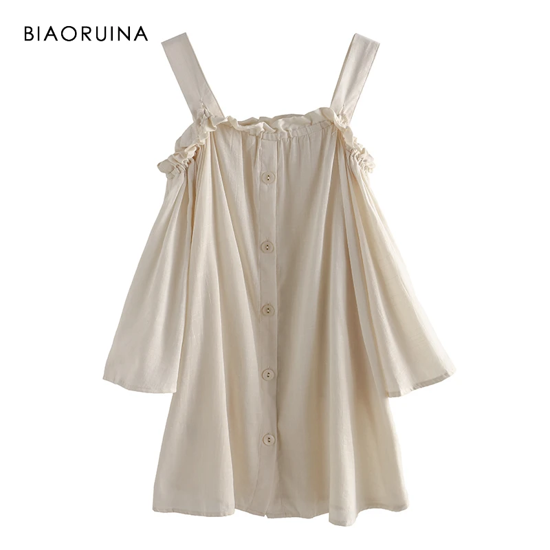 BIAORUINA Женская хлопковая льняная милая Однотонная футболка женская без рукавов с