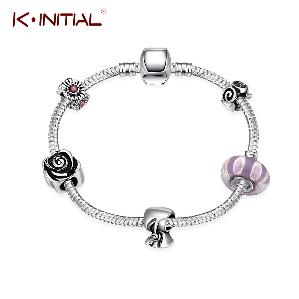 Kinitial Талисманы подсолнечника розы Бусины Кристалл Браслеты с подвесками змея