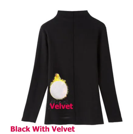 Black With Velvet Облегающий свитер с высоким воротом для женщин на осень и зиму, пуловер с длинным рукавом, хлопковые базовые Топы, S-3XL размера плюс, Harajuku, Pull Femme - Цвет: Black With Velvet