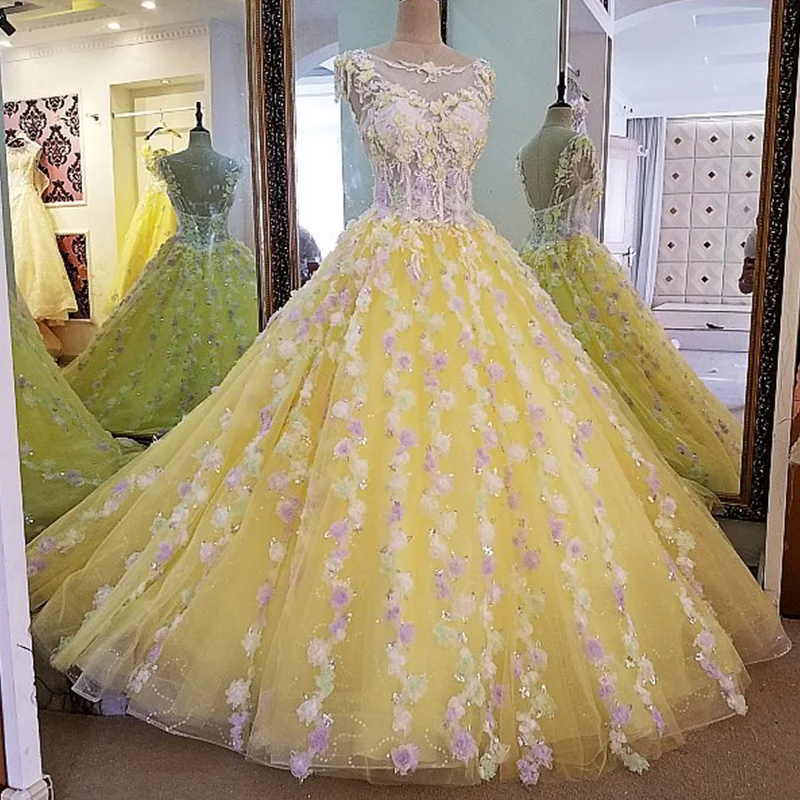2018 evening dresses long ball gown sleeveless lace up back O neck floor length yellow dress real photos | Свадьбы и торжества