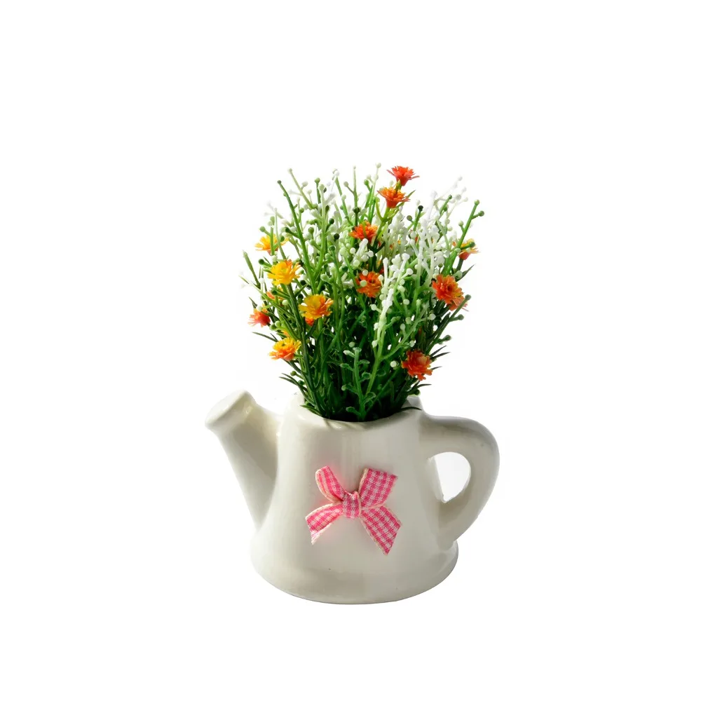 Набор искусственных цветов Gypsophila paniculat + керамический маленький горшок ваза