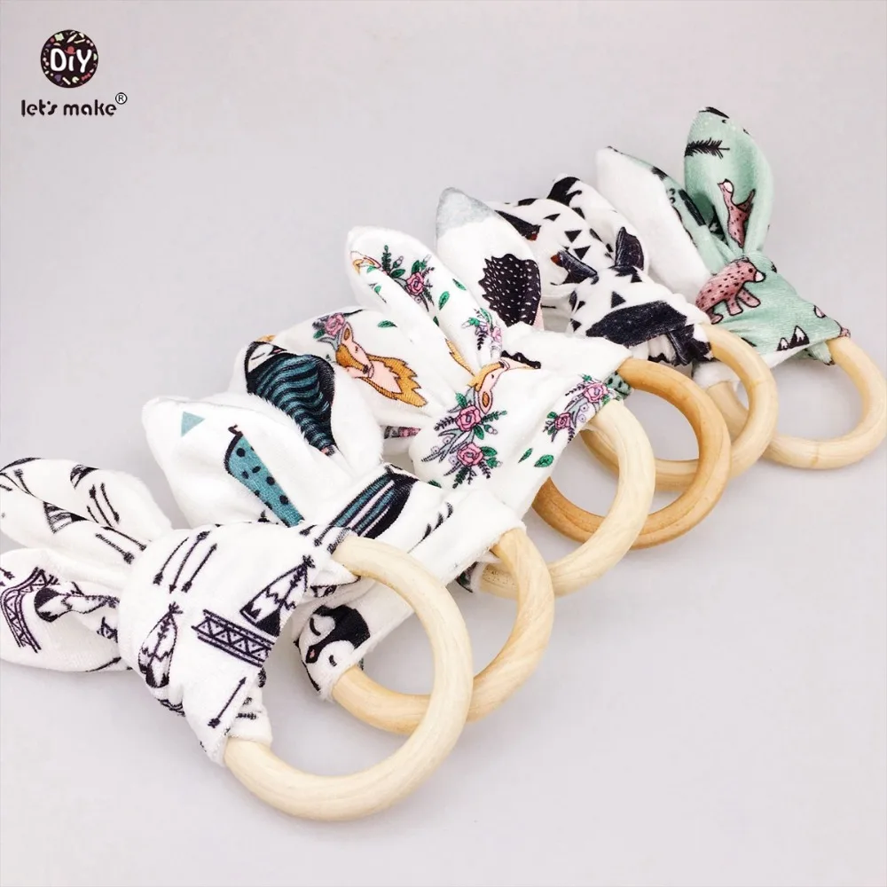Кольца для прорезывания зубов Let's Make Baby Bunny 12 шт. тканевые и деревянные кольца с
