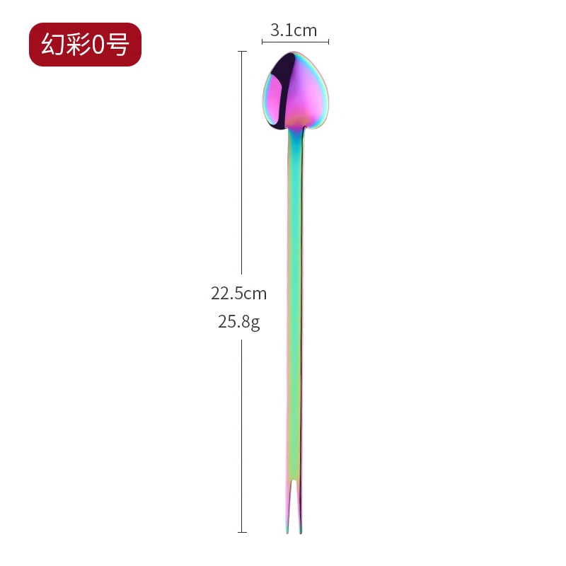 

2 Pcs Heart Shape Multi-function Stainless Steel Long handle Salad Forks Spoon Dessert Fruit Spoon Forks Kitchen Dinnerware