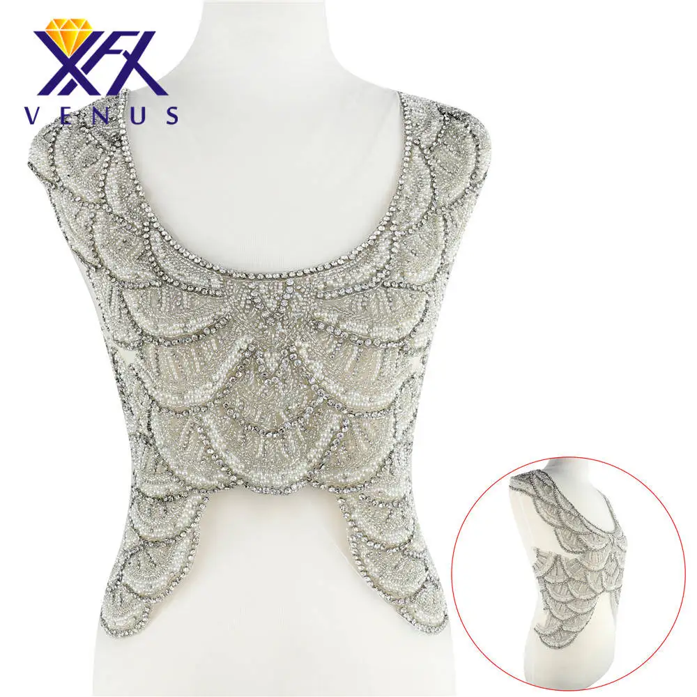 XINFANGXIU Handmade sew on rhinestone crystal patches with beads pearls diamonds beading embroidery embellishment for weddinG | Дом и сад