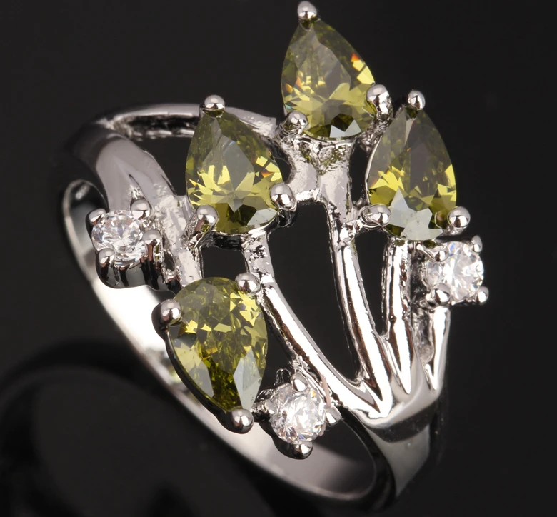 Оливково зеленая Перидот листья с серебряным покрытием серебряного