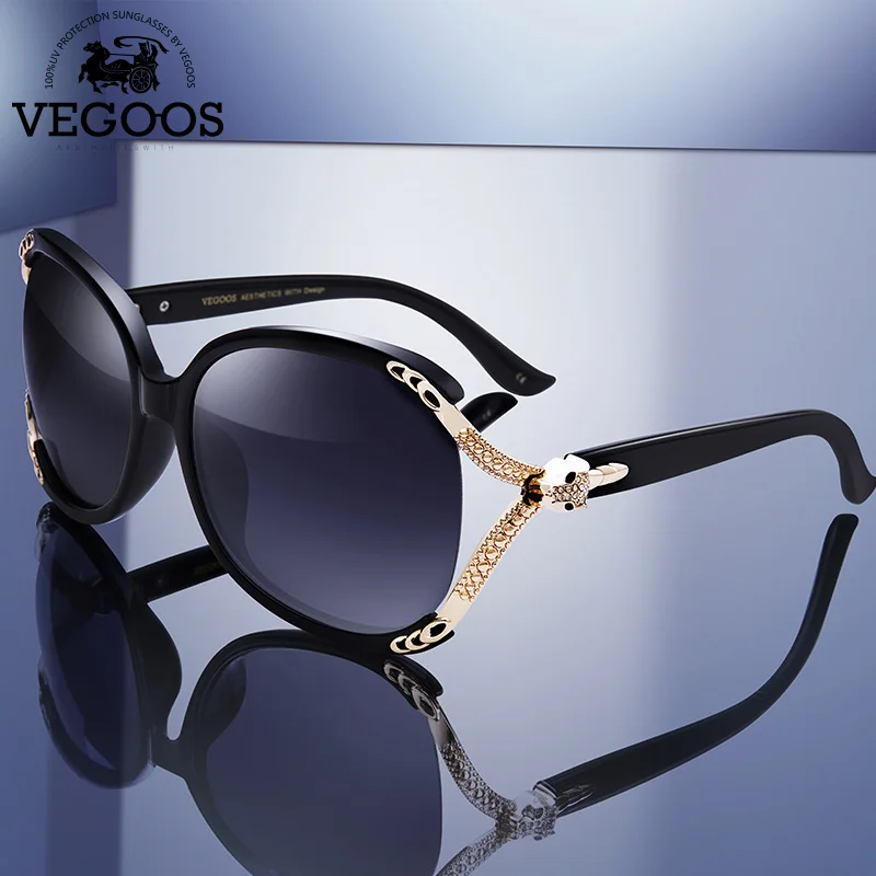 

VEGOOS Designer Sunglasses Women Polarized UV Protection Large Frame Elegant Shades for Ladies with Bling Rhinestone #9042