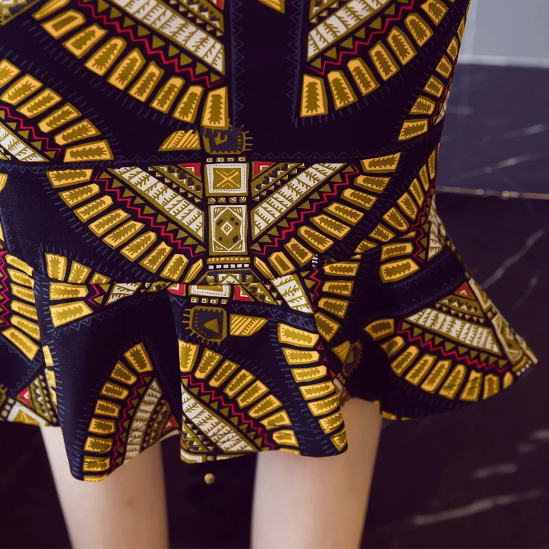 

Plus Size 2019 Autumn Winter Print Fashion Women's Trumpet Skirt Vintage Style Slim Sexy Skirt Elegant Ladies' Winter Skirt