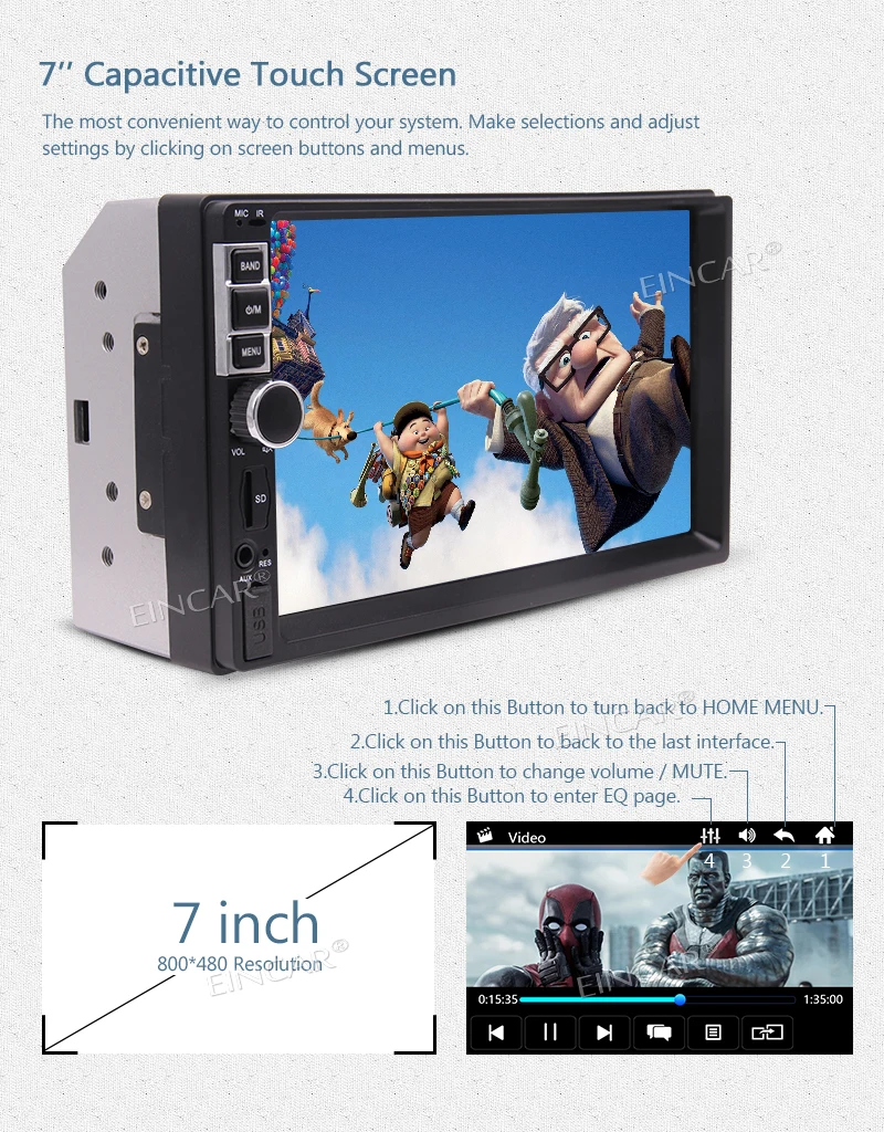 Двойной Din Автомобильный видео MP5 плеер Поддержка Bluetooth/AV In/fm радио/USB/TF/Cam In/SWC Eincar 2
