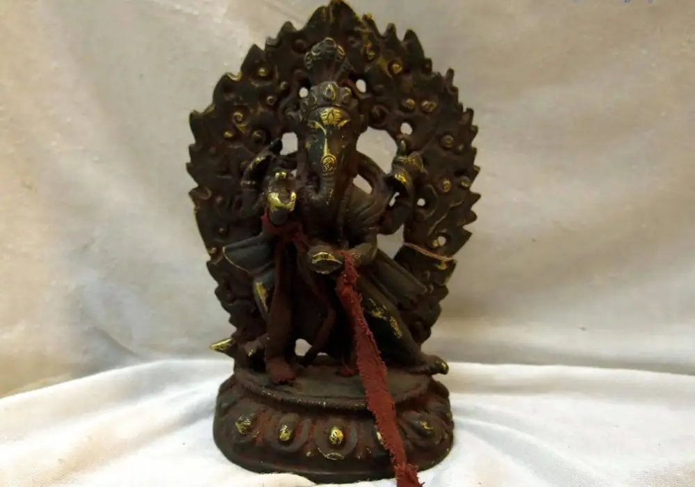 7&quot Tibet old iron Buddhism four arm elephant trunk buddha Sculpture Statue | Дом и сад