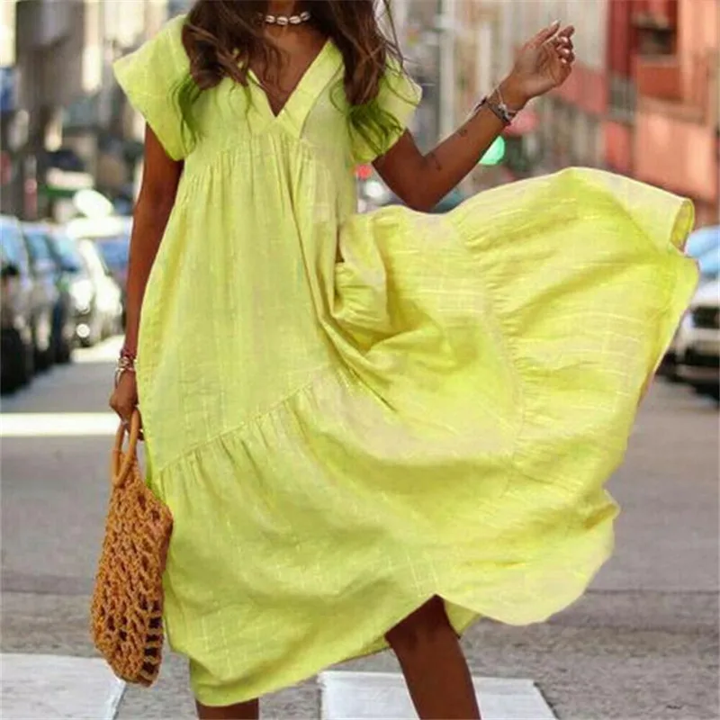 Женское платье туника Boho длинное Повседневное из хлопка с длинным рукавом