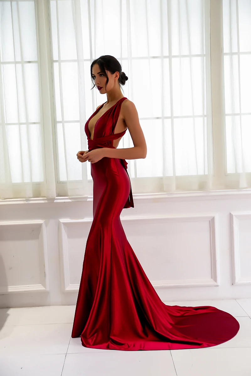 Joyfunear Elegant backless satin long dress Women evening summer dress Party sexy red maxi dresses Bandage vestidos pajamas