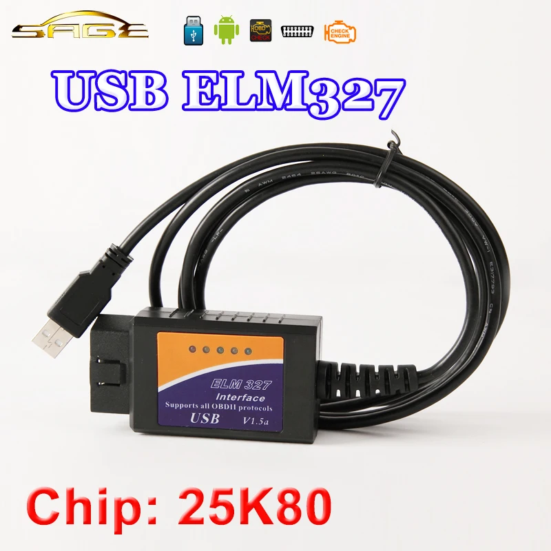 Чип 25K80 ELM 327 USB ELM327 OBDII/OBD2 V1.5 автоматический диагностический Интерфейс сканер obd