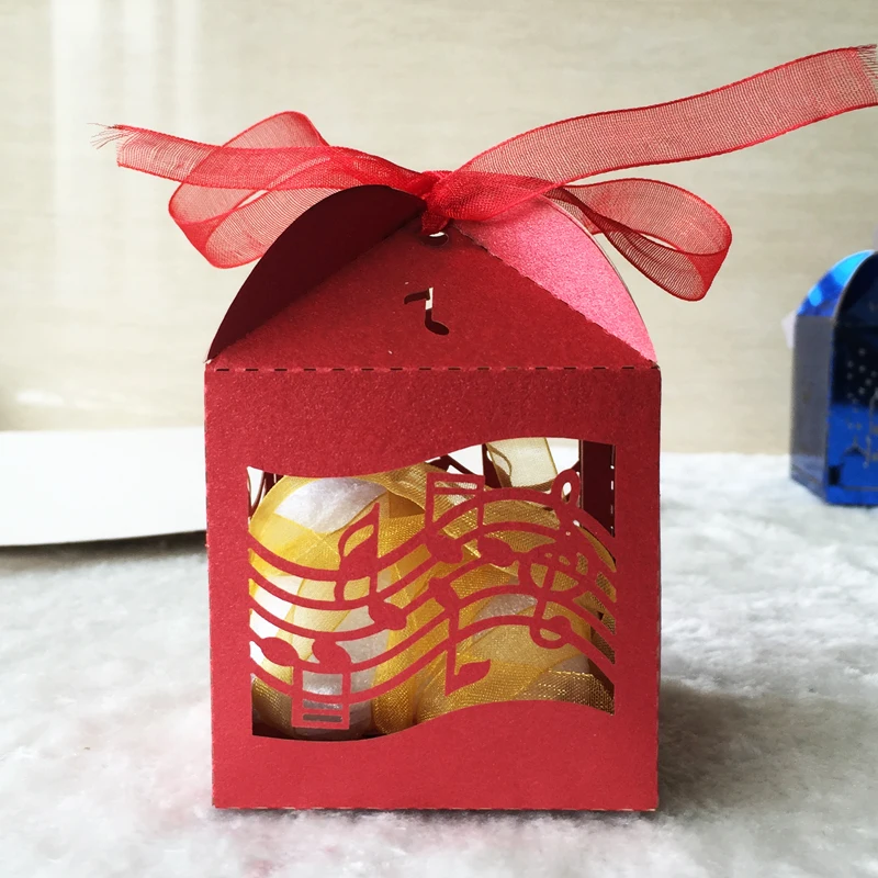 

50pcs/lot Delicate Laser Cut Carved Note Pattern Wedding Favor Box Wedding Birthday Party Decorations With Ribbon