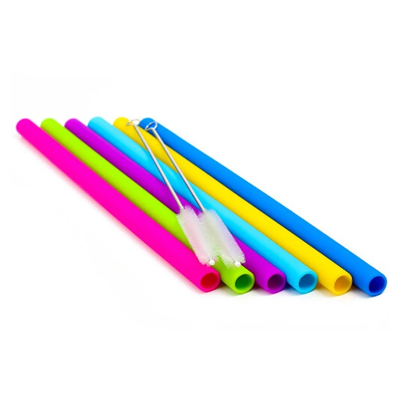 Силиконовые многоразовые трубочки с чистящей щеткой 6 шт. Соломинки + 2 соломенные