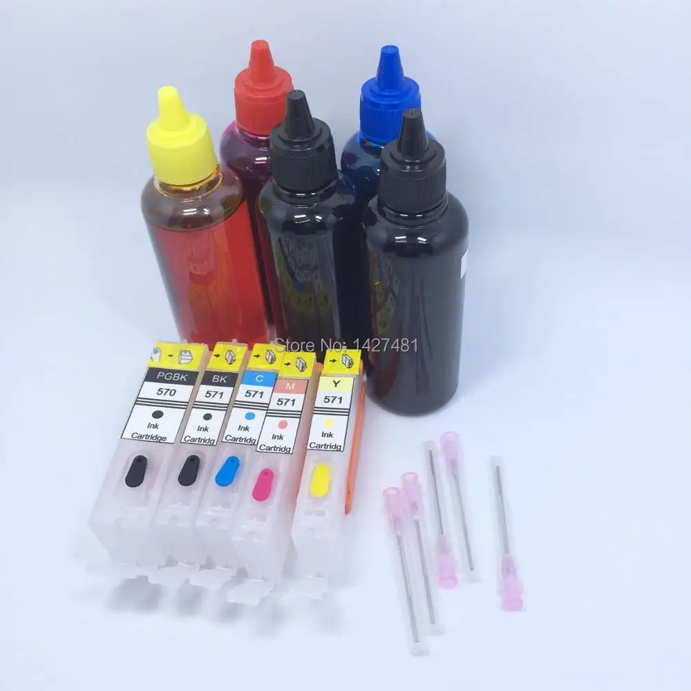 Чернила YOTAT 5*100 мл + многоразовые картриджи PGI570 PGI-570 CLI-571 для Canon PIXMA MG5750 MG5751 MG5752 MG5753