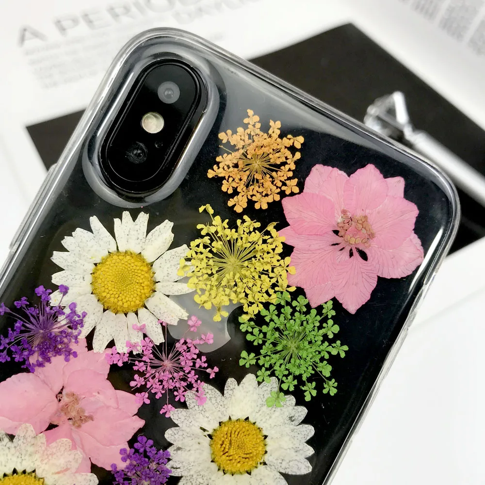 DIY натуральные высушенные цветок ромашка чехол для iPhone X XS Max XR 6 S 7 8 плюс