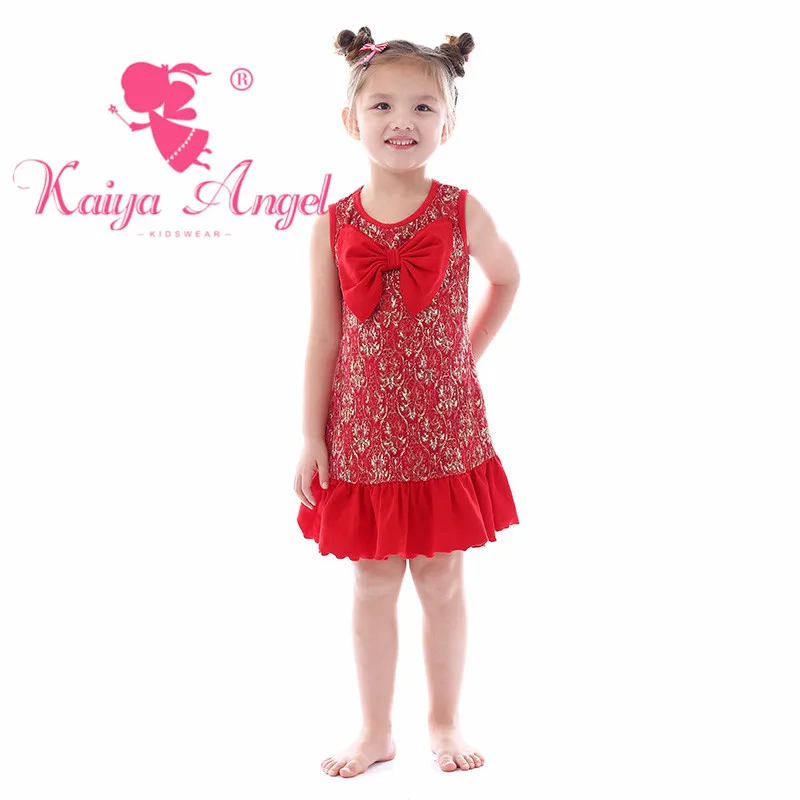 

Kaiya Angel Bordeaux Golden Flower Lace Bow Wedding Princess Toddler Spring Cotton Girls Clothes Summer Flower Dresses