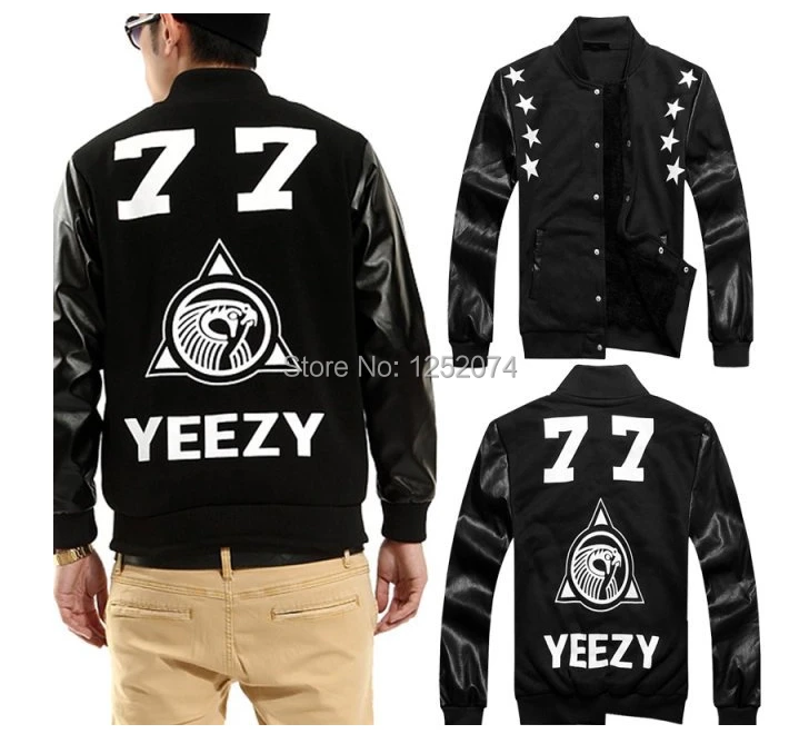 Jacket Men 2015 Tide Brand New Spring Men's Baseball Uniform Number 77 Pentagram Leather Sleeve Stand Collar Coat Xg-69 |