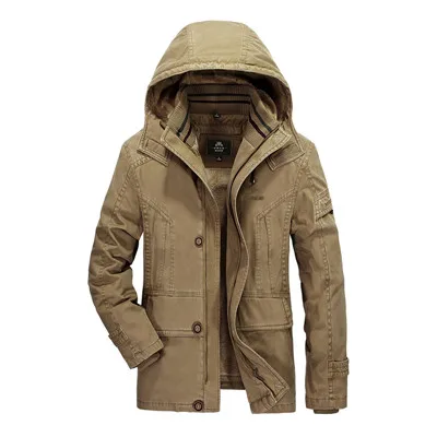 KHAKI 5XL флисовая подкладка Съемная русская зимняя куртка мужская брендовая ветрозащитная теплая утолщенная кашемировая Мужская парка зимнее пальто - Цвет: KHAKI