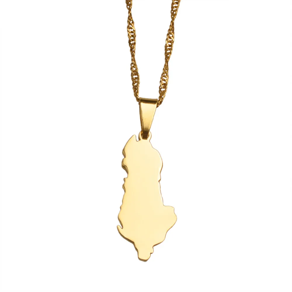 Gold Color Albania Map Charm Shqiperise Pendants Necklaces Jewelry For Women Girls #J0327 | Украшения и аксессуары