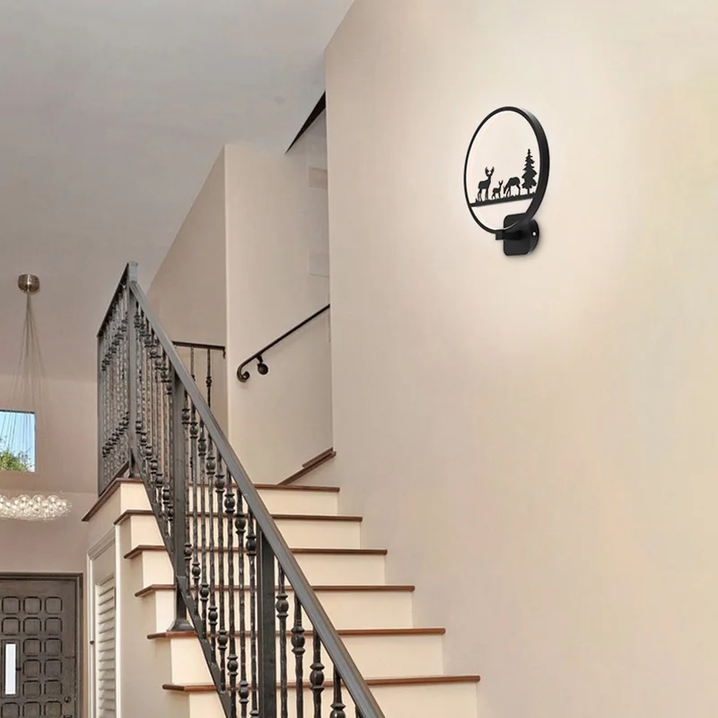 18W Modern Creative Dimmable Wall Lamp Black Iron Frame Sconces With Hanging Cord For Children Room Aisle Bedside Living | Освещение