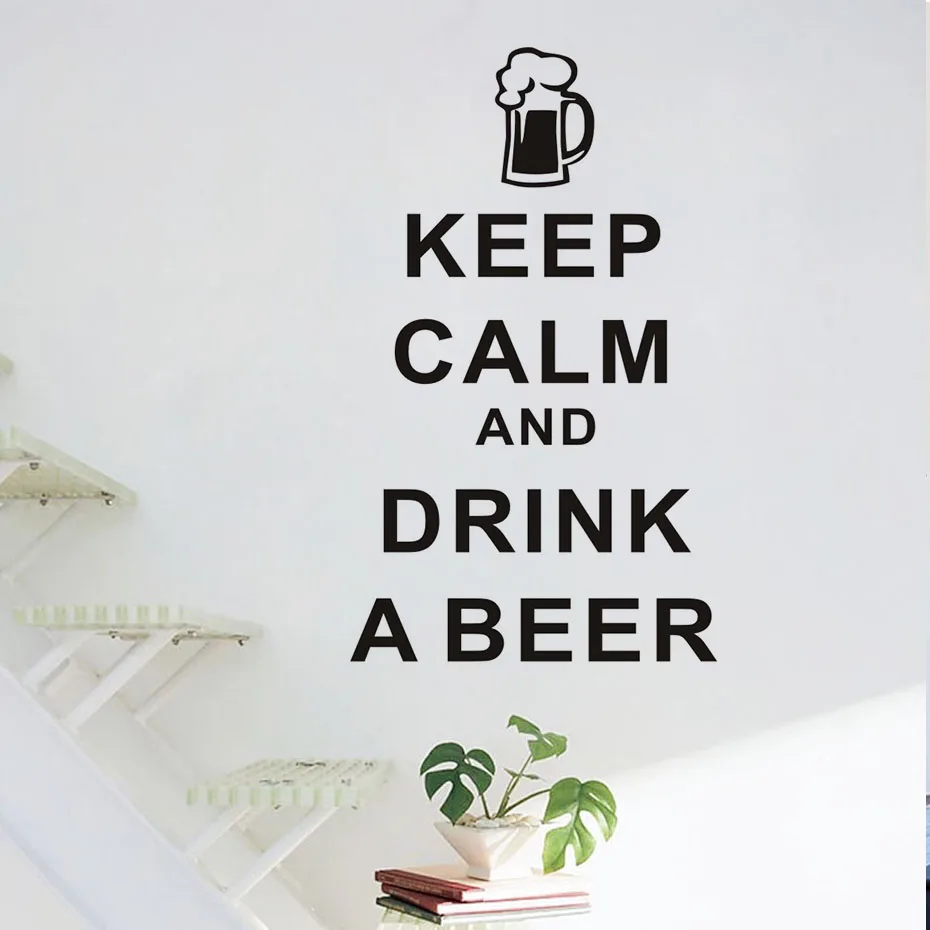 Funny Wall Stickers Keep Calm And Drink A Beer Kitchen Character Art Sticker Home Decor Restaurant Black Waterproof Mural | Дом и сад