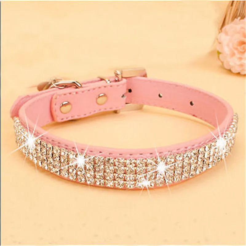 2019 Bling Стразы PU кожа С кристалалми и стразами ошейник для собаки розовый ошейники