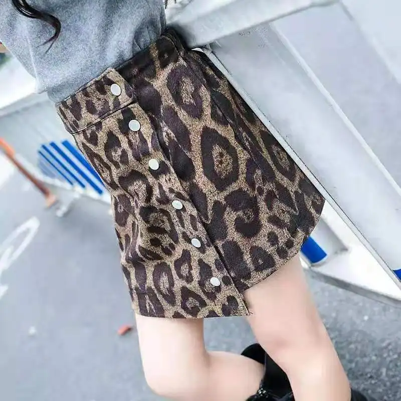 Leopard Print Kids Girls winter plus velvet skirts for children girls thick skirt teens 3-14Y princess mini fashion ws298 | Детская