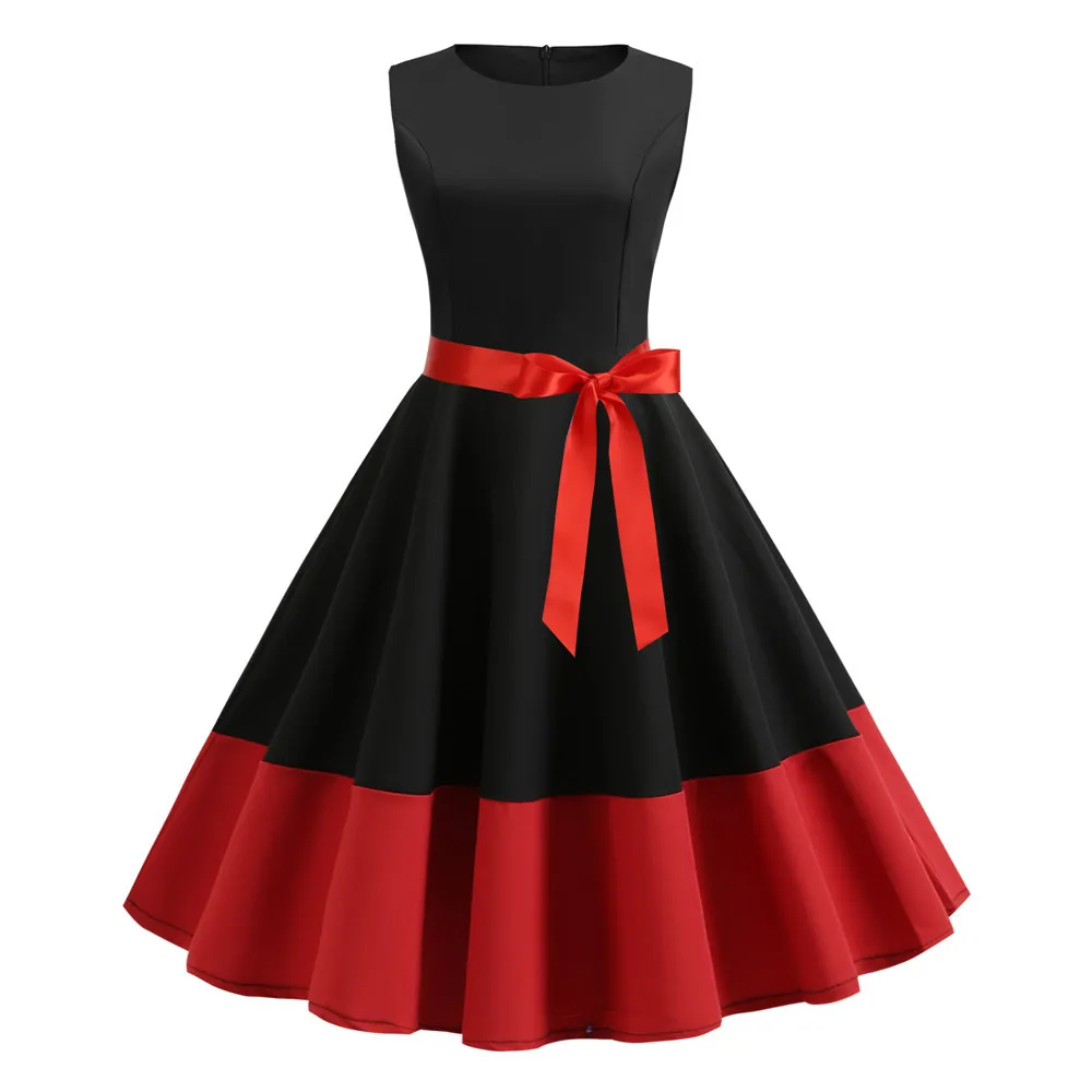 Булавки до черный, красный Vestidos Лето ретро вечерние партии халат рокабилли 50 s 60 винтажные наряды плюс размеры женская одежда