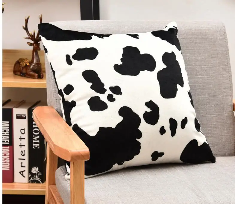 black white milk cow pattern cushion cover velvet throw pillow case lumbar backrest home decor | Дом и сад