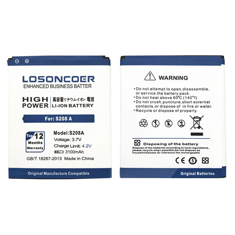 LOSONCOER хорошее качество брендовая батарея 100% новая 3100mAh для Cubot S208 A / S208A батарея|s208a