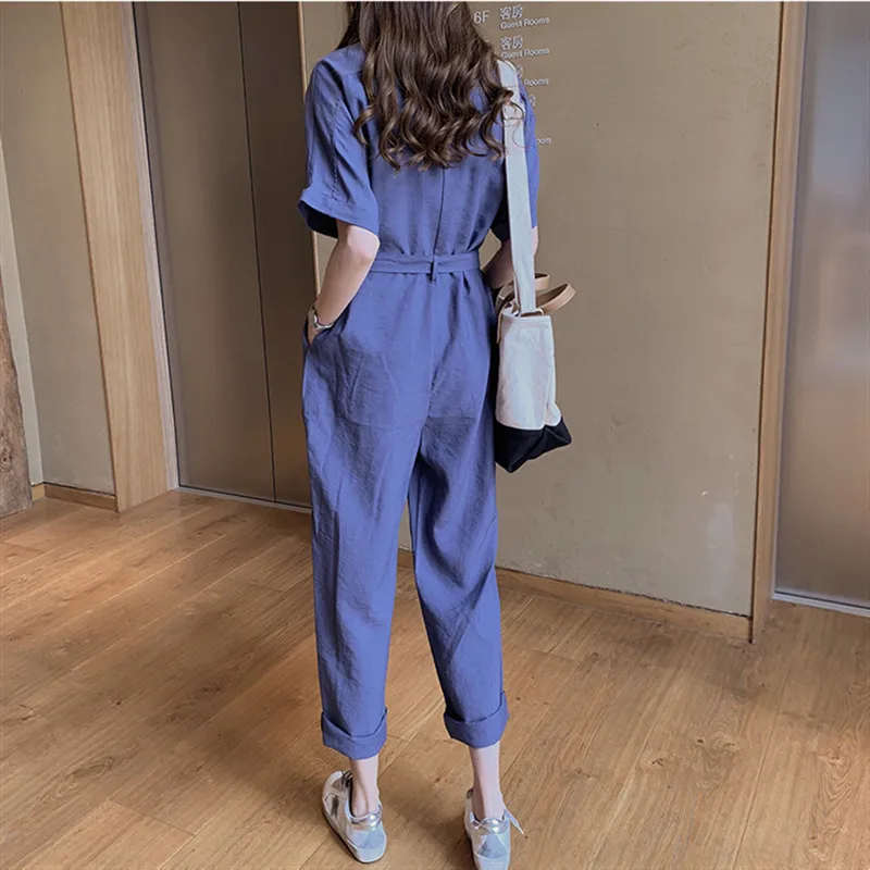 2019 Летний комбинезон для женщин Модный квадратный воротник пояс с высокой талией