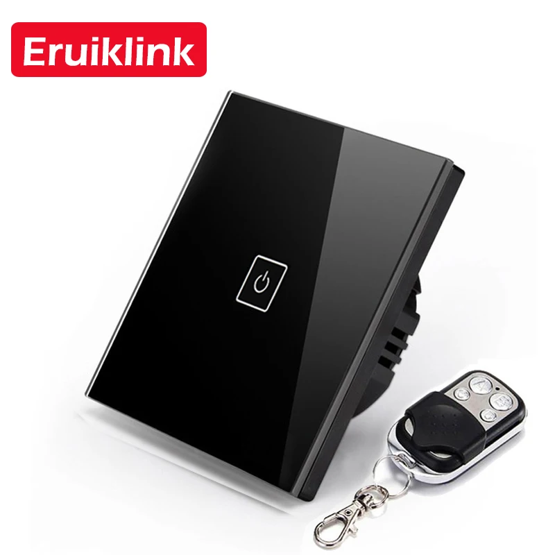 black 1gang with RC Eruiklink ЕС/Великобритания стандарт 1 2 3 банды RF433 пульт дистанционного управления настенный сенсорный выключатель, беспроводной пульт дистанционного управления светильник, переключатели умный дом - Цвет: black 1gang with RC