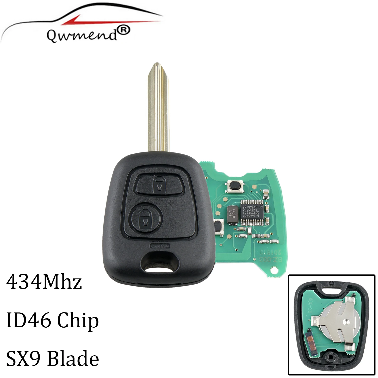 2 кнопки дистанционного ключа для Citroen C2 C3 C4 C5 C6 C8 XSARA PICASSO 434 МГц с PCF7961 чип SX9 лезвие