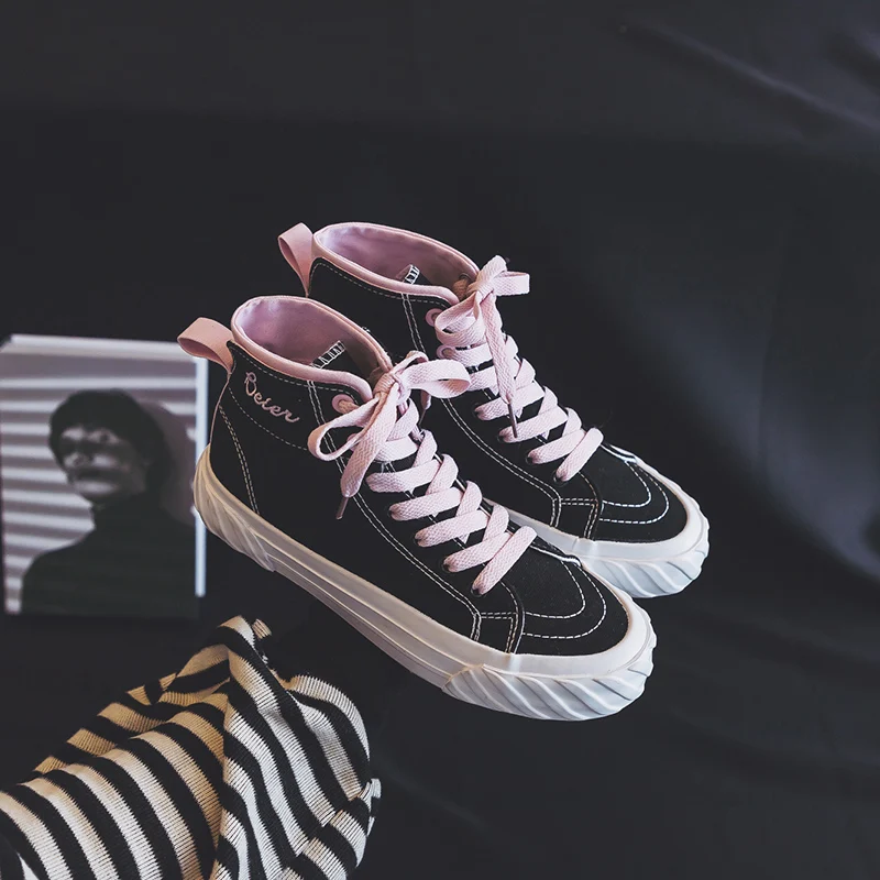 Zapatillas Deportivas Mujer; женская текстильная обувь; Вулканизированная обувь с высоким берцем на шнуровке; смешанные цвета; Новинка года; Tenis Femino; модная обувь