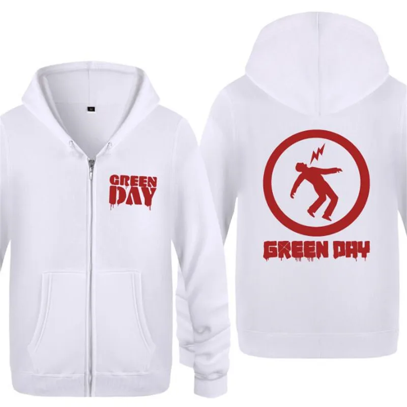 white hoodie 4 Мужская толстовка с капюшоном Rock Green day, мужская флисовая куртка на молнии с длинным рукавом, пальто, толстовка, хип-хоп костюм для катания на коньках, большой размер - Цвет: white hoodie 4