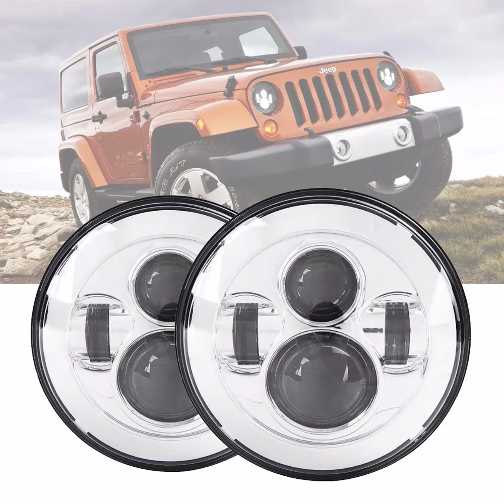 Хром 7 ''дюймов светодиодные фары 6000K лампа проекции фар для джипа Wrangler JK Hummer
