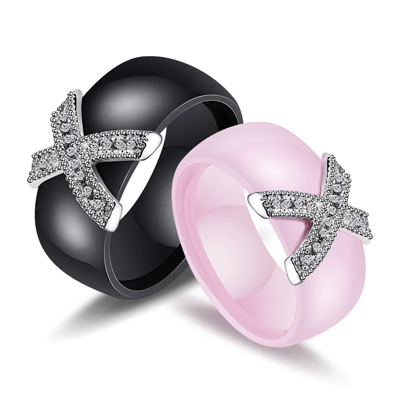 Обручальное кольцо с австрийскими кристаллами Anelli X керамические кольца полными - Фото №1