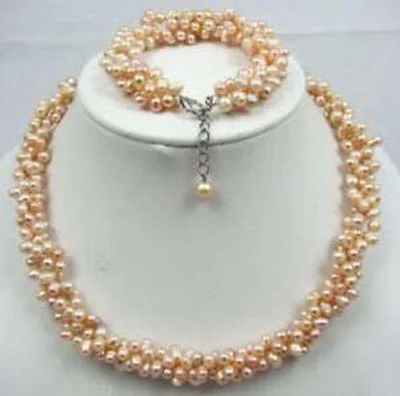 

Free shipping 3rew CHARMING!PINK PEARL NECKLACE BRACELET SET
