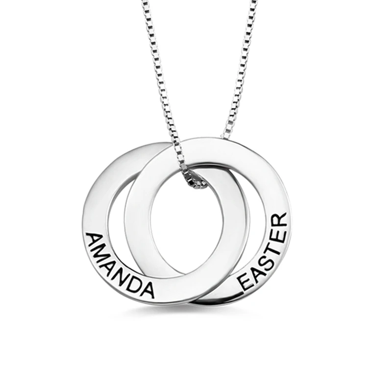 Silver Plated Sweey Прямая поставка, заказное двойное ожерелье с русскими кругами, семейное ожерелье с гравировкой на день рождения, Прямая поставка, ювелирные изделия для Shpify/Etsy - Окраска металла: Silver Plated