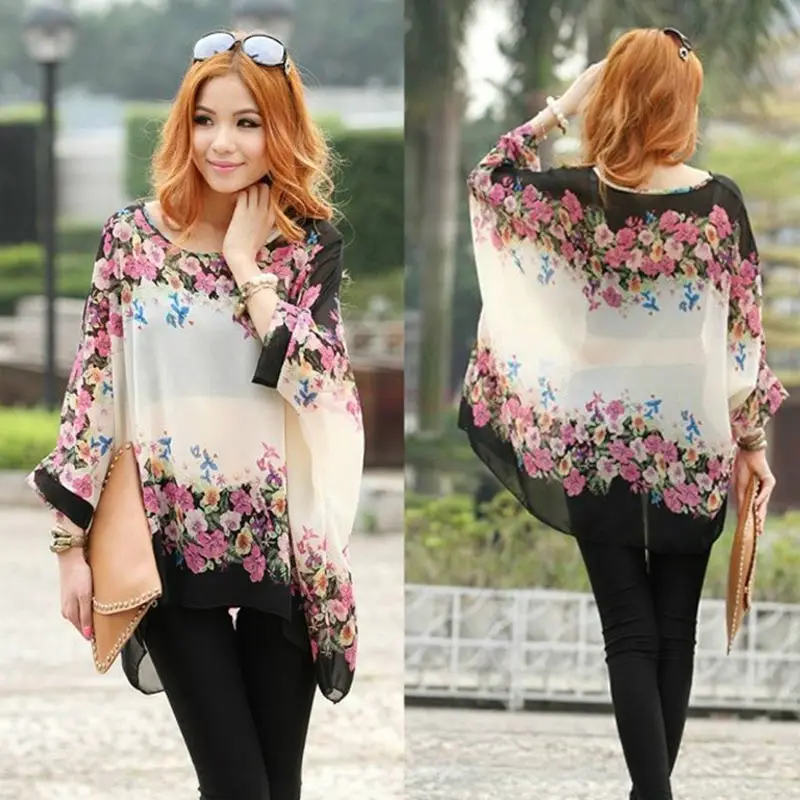 Женская шифоновая блузка с рукавом летучая мышь|chiffon blouse|blouse fashionfashion blouses |