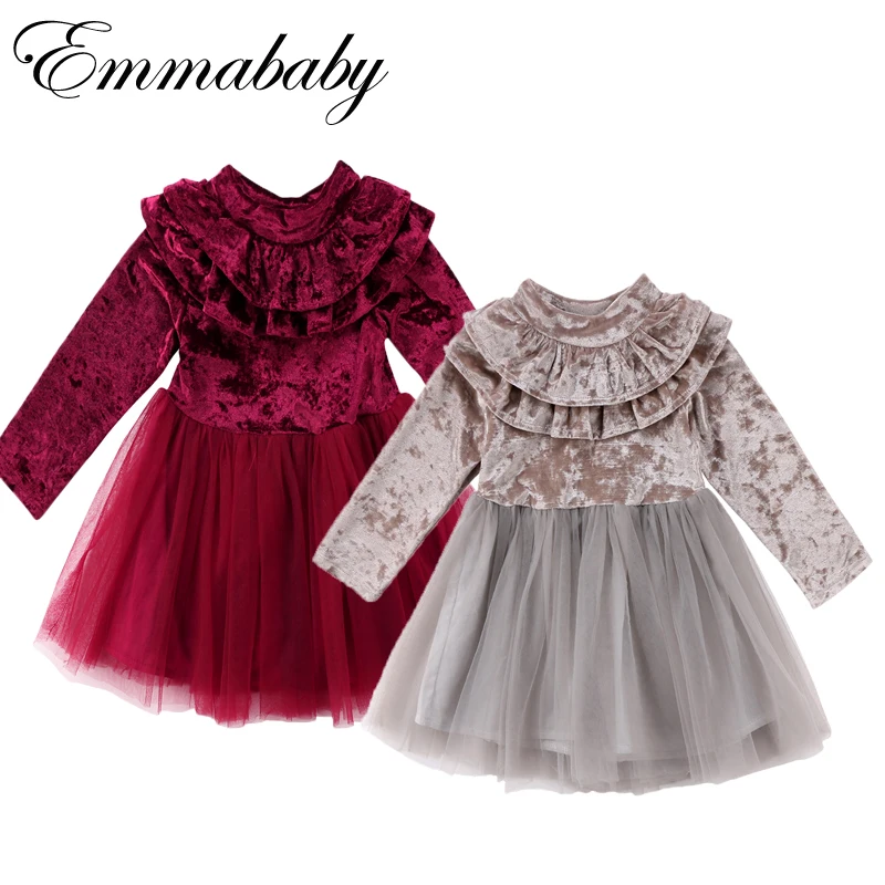 Hot Sale Kids Baby Girls Dress Velvet Princess Party Pageant Autumn Winter Long Sleeve Ball Gown | Детская одежда и обувь